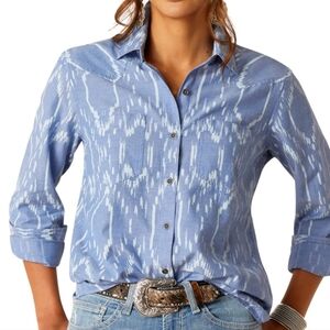 Ariat Light Blue and White Ikat-Style Button Shirt